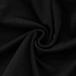 Close-up detail of black ribbed knit fabric with soft texture and high elasticity