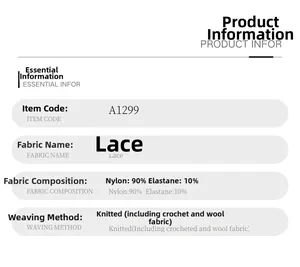 Detailed fabric specification for lace dress showing 90% nylon and 10% elastane composition