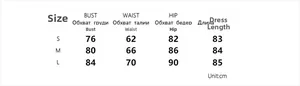 Detailed size chart for strapless mini puff dress showing S, M, L measurements in cm