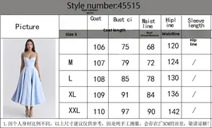 Guide des tailles pour robe bustier à nœud avec mesures détaillées du S au XXL en cm