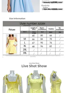 Size chart and measurement guide for square neck high waist bow summer dress