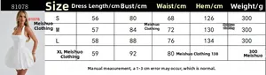 Size chart for halter neck bow dress showing length, bust, waist, and weight data