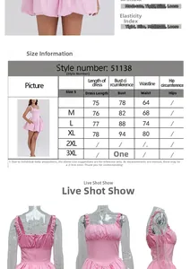 Size chart for pink square neck slim fit dress showing length bust and waist measurements