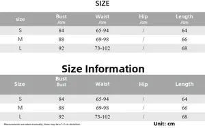 Size chart table for sleeveless strapless dress with bust, waist and length measurements