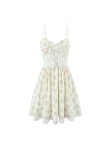 Robe d'été à fleurs style français avec dentelle et coupe corset amincissante