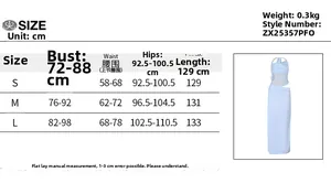 Tableau des tailles détaillé pour robe de soirée moulante avec mesures en cm (S, M, L)