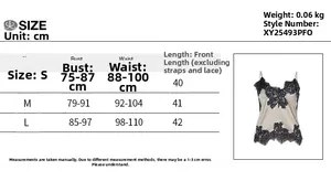 Detailed size chart for the ribbed camisole with lace trim showing S, M, L dimensions