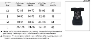 Detailed size chart for the strapless mini dress with lace patchwork in CM and inches