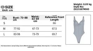 Size chart for slim backless long sleeve bodysuit with bust and waist measurements