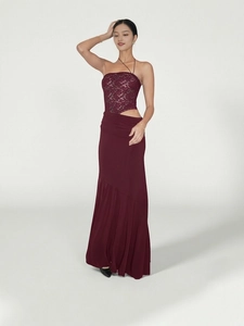 Women Sexy Lace Patchwork Hollow Out Maxi Dress Off-Shoulder Slim Fit Halter Evening Party Dress Bodycon Long Vestidos