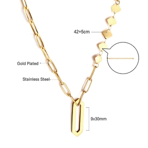 Detail of 18K gold plated stainless steel necklace with toggle clasp and dimensions