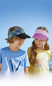 UPF 50+ kids sun visors with cartoon prints for summer outdoor sports and beach travel