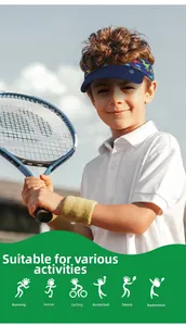 Kids quick-dry sun visor with dinosaur prints shown in an outdoor tennis sports setting