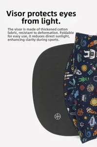 Detail of foldable sun visor with astronaut print and anti-deformation thickened fabric