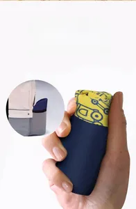Detail showing the foldable memory material and portable storage of the printed sun visor