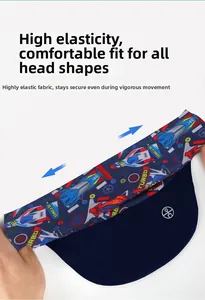 Detail of high elasticity navy racing print sun visor hat with stretchy fabric view