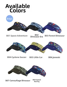 Detailed collection of 8 children's sun visor hats with space and dinosaur prints