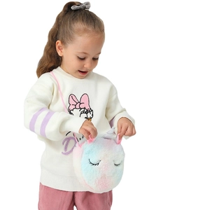 Cute unicorn plush crossbody bag for girls with macaron colorful faux fur and silver horn