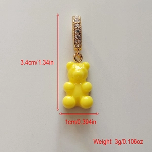 Yellow resin gummy bear pendant necklace with sparkling zircon paved bail for women