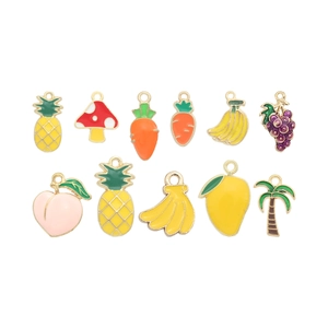 Set of 11 colorful enamel fruit and vegetable charms for DIY jewelry making
