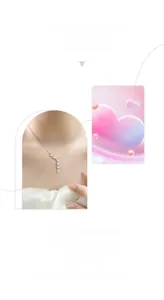 Detailed view of silver heart pendant necklace with shimmering zircon stones on a model