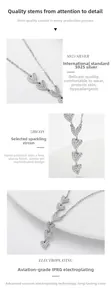 Macro view showing S925 silver heart pendant with cubic zirconia and vacuum plating