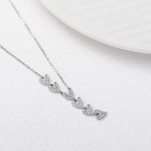 Elegant 925 silver necklace with tiered heart-shaped pendants and sparkling zircon stones