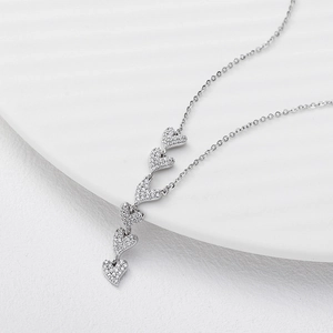 925 silver necklace featuring six interlocking heart pendants with micro-pave zircons