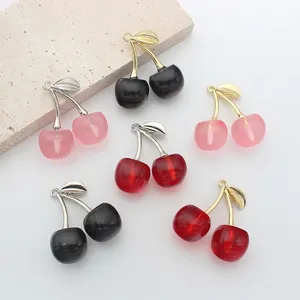 Cherry Charms For Jewelry Making DIY Earrings Necklaces Alloy Acrylic 3D Fruit Pendants Ins Style Accessories