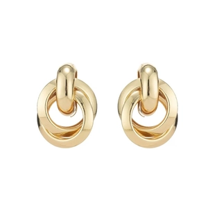 Interlocked gold triple hoop earrings with minimalist polished finish for women