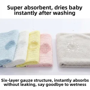 Macro detail of 6-layer pure cotton gauze baby towel with super absorbent texture