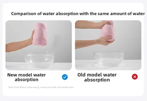 Absorbency test comparing new and old soft cotton baby bath towels in pink