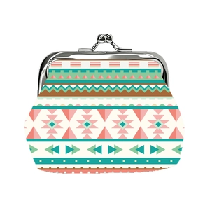 Bohemian ethnic style coin purse with geometric patterns and metal kiss-lock clasp
