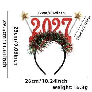 Haarband für Neujahr 2027 mit Lametta und Größenangaben für Weihnachtsfeiern