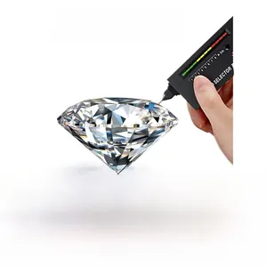 Close-up of a 15mm moissanite stone being tested with a professional diamond selector pen
