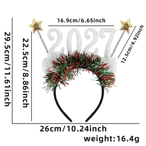 2027 Neujahr Weihnachts-Haarreif mit silbernem Glitzer und festlicher Lametta-Deko