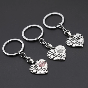 Zinc Alloy Rhinestone Heart Paw Print Pet Memorial Keychain Engraved No Longer By My Side Quote Silver Pendant Key Ring