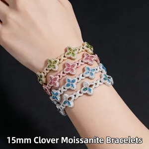 S925 Sterling Silver Moissanite Clover Bracelet For Women Marquise Cut Colored Gemstone Pave Luxurious Fashion Jewelry Gift
