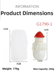 Detailed view of snowman silicone candle mold and finished wax figure with 12cm height