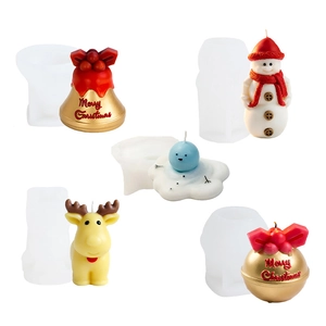 DIY Christmas silicone molds set featuring snowman deer and bell for candle making