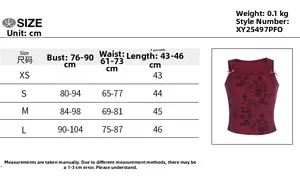 Size chart table for casual camisole showing measurements in cm for XS to L sizes