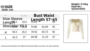 Detailed size guide table for slim fit hollow out t-shirt with measurements in centimeters