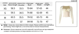 Detailed size chart for slim fit long sleeve top with hollow out design in CM units