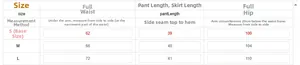 Detailed size guide table with waist and hip measurements for high waist shorts