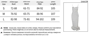 Detailed size guide table for strapless slim fit A-line dress with bow and glitter details