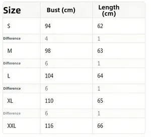 Size chart for lace V-neck top showing chest and length measurements for S to XXL