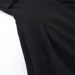 Close-up of invisible side pocket and premium stitching on a black A-line dress