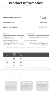 Detailed size chart for lace slip dress showing bust and length measurements in cm