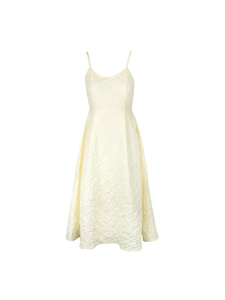 Elegant cream yellow camisole dress with jacquard texture and flared hemline