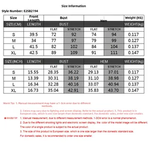 Size chart for summer corset top featuring front length, bust and hem measurements in cm and inches